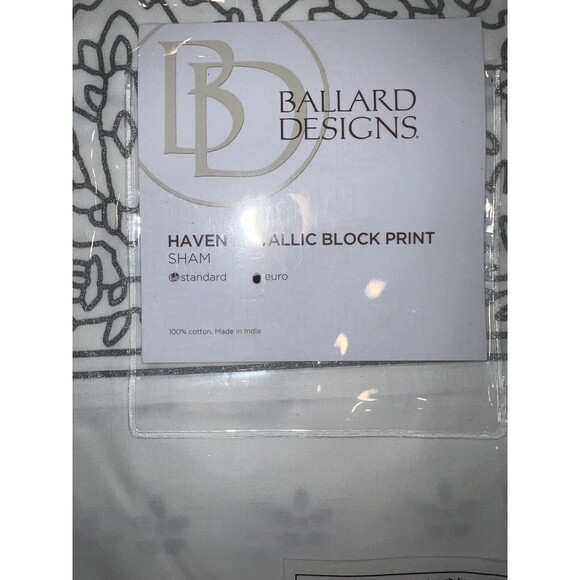 Ballard Designs Euro Pillow Sham Haven Metallic Block Print Set Of 2 NEW - Picture 2 of 5
